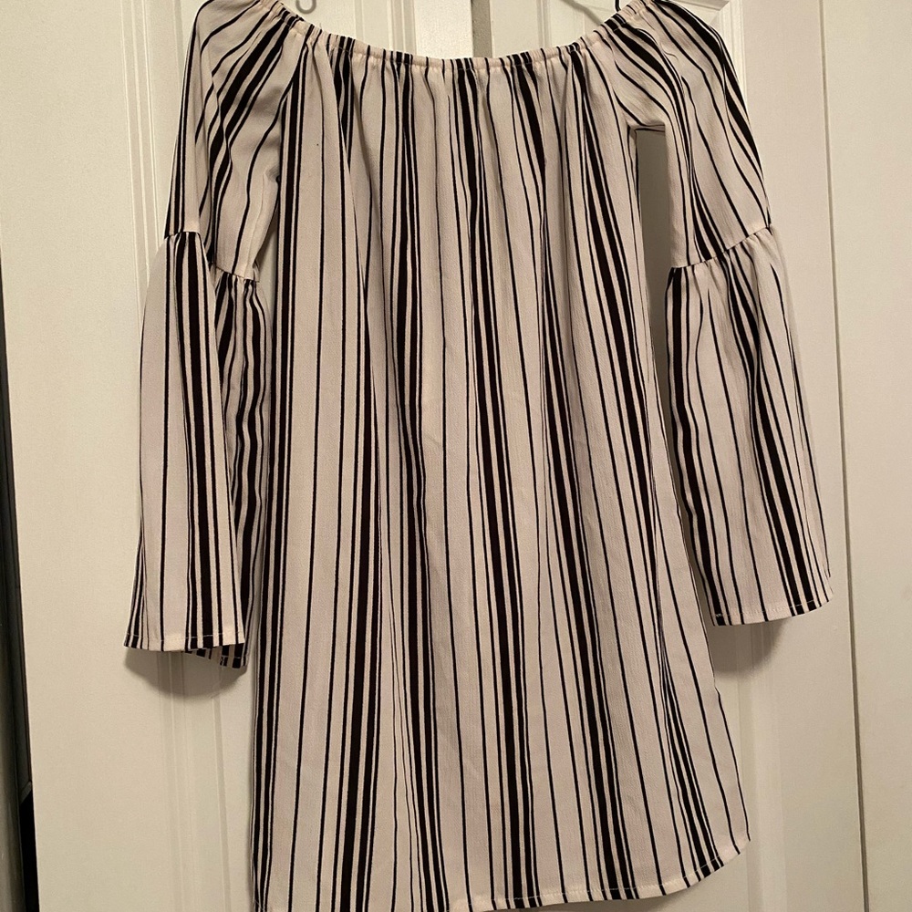 Black and White striped off the shoulder dress